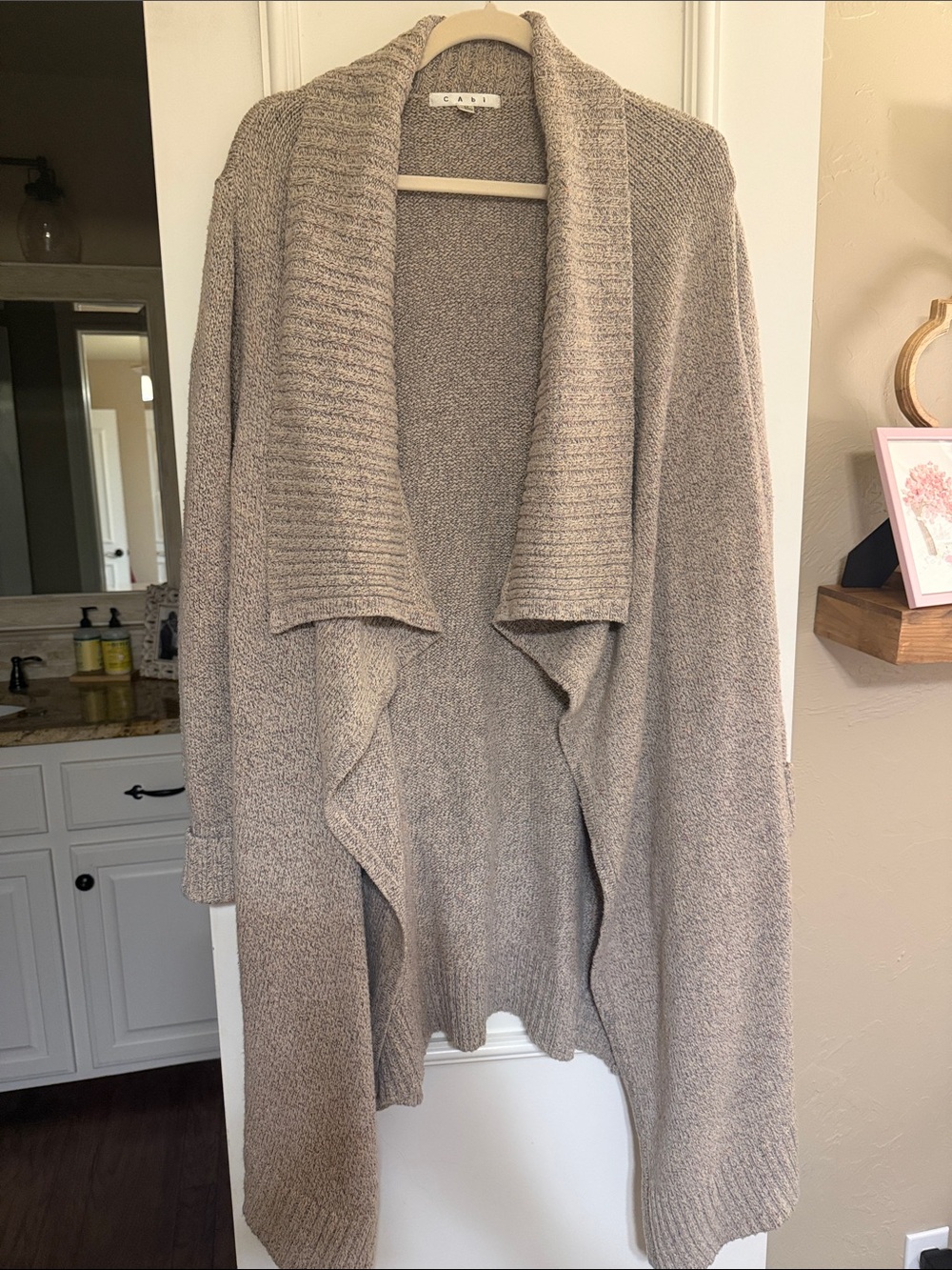 CAbi Taupe Open-Front Draped Cardigan